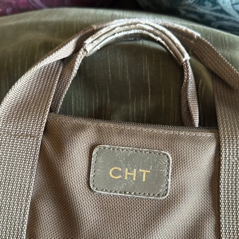 Tumi olive brown nylon leather combo briefcase laptop bag monogram cht used